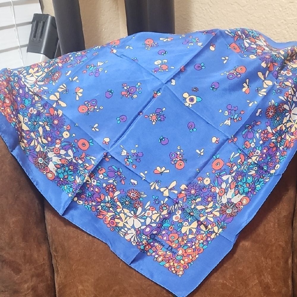 Christian Dior Floral Blue Scarf